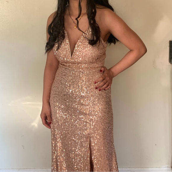Morgan & Co. Champange Sequin Prom Dress - Picture 1 of 7
